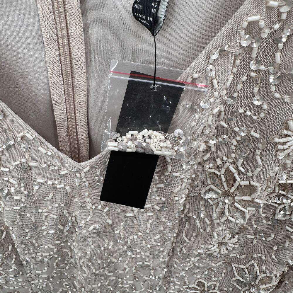 ADRIANNA PAPELL NWT Beaded Cocktail Dress AP1E208670 in Biscotti // 6 - Picture 8 of 14